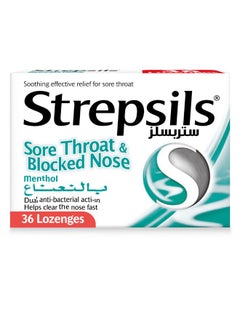 Strepsils Menthol Sore Throat And Blocked Nose Dual Anti-Bacterial Action Fast Effective Relief From Sore Throats 36 Lozenges  - Image 1