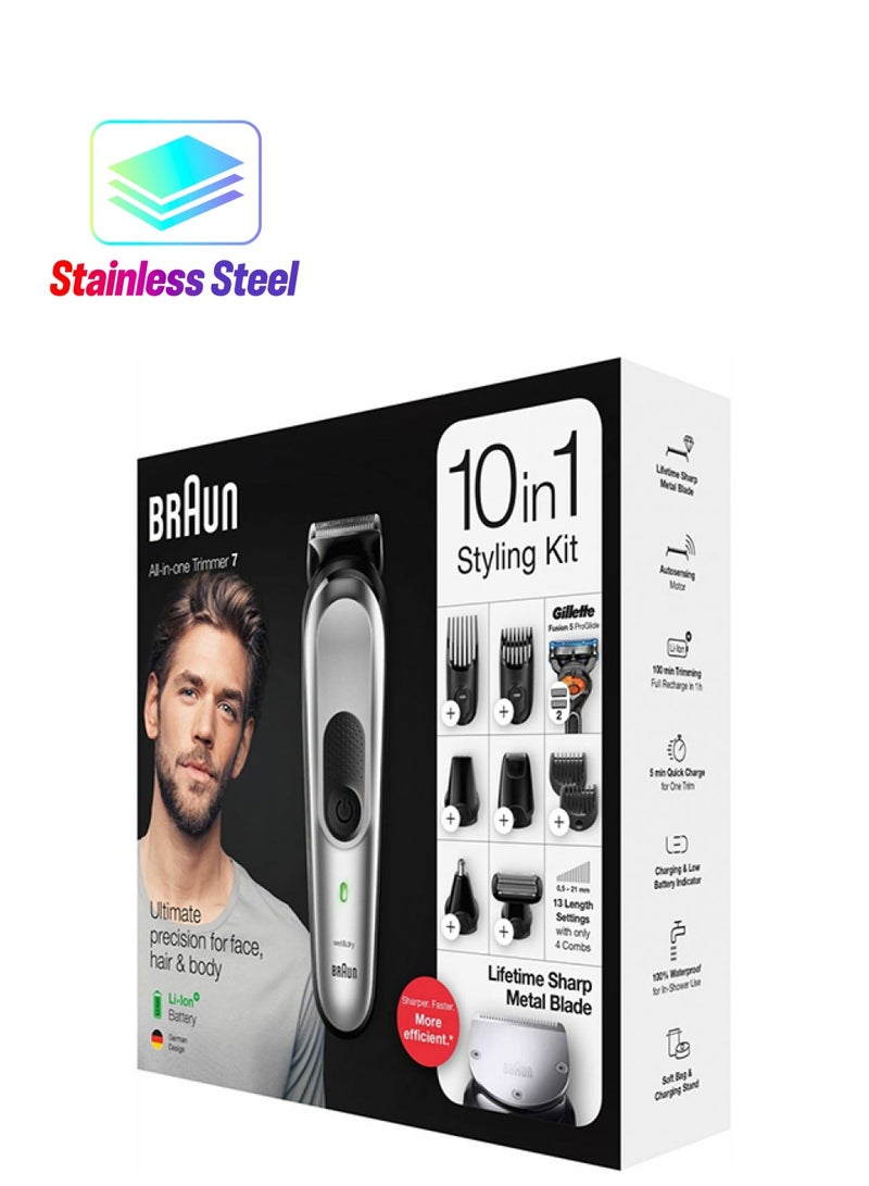 براون مجموعة تشذيب الشعر من 10 قطع طراز MGK7221 فضي - Image 1