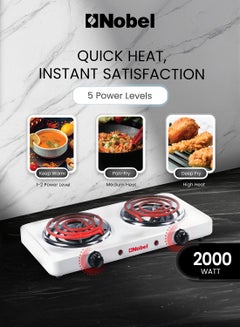 Nobel Electric Double Hotplate With Thermostat Control, Overheat Protection, and Indication Light 2000 W NHPS002 Silver  - Image 5