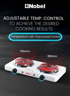 Nobel Electric Double Hotplate With Thermostat Control, Overheat Protection, and Indication Light 2000 W NHPS002 Silver  - Image 3