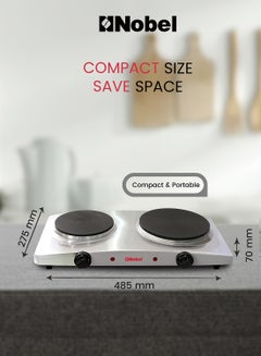 Nobel Electric Dual Hot Plate with Overheat Protection and Indication Light  and 185mm + 155 mm Hot Plate 2500 W NHP402SS Silver  - Image 2