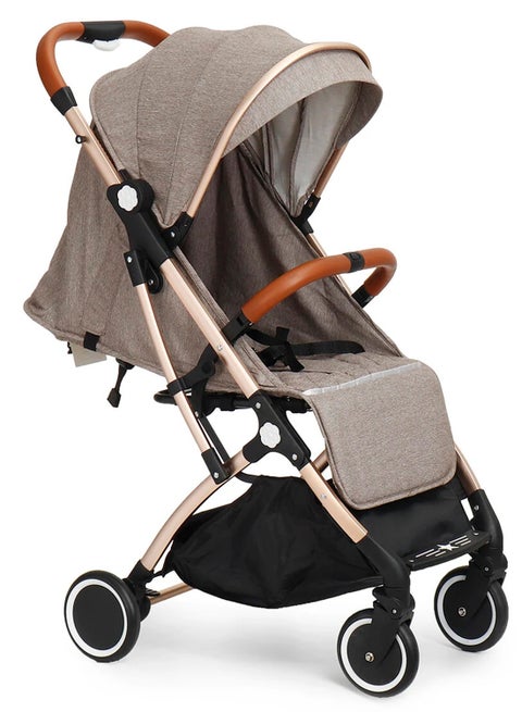 One Hand Foldable Compact Travel Buggy With Five-Point Harness Baby Stroller - Khaki