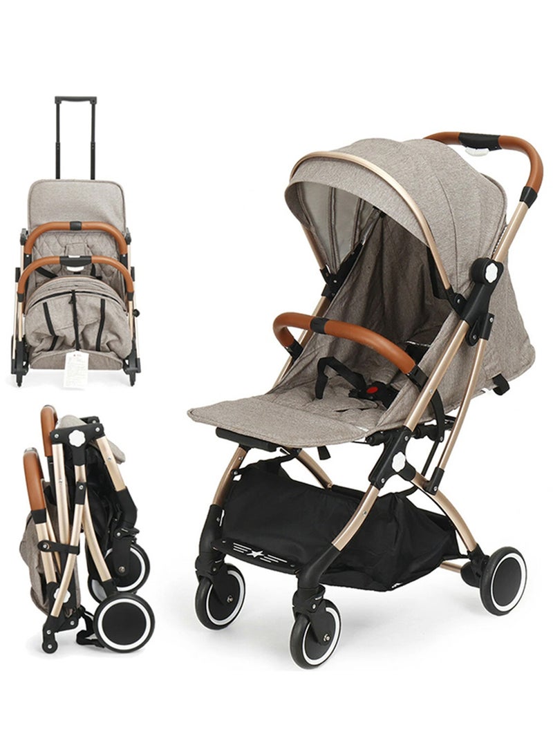 Kidle - One Hand Foldable Compact Travel Buggy With Five-Point Harness Baby Stroller - Khaki - Image 1