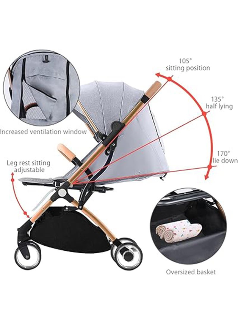 Kidle - One Hand Foldable Compact Travel Buggy With Five-Point Harness Baby Stroller - Khaki - Image 1