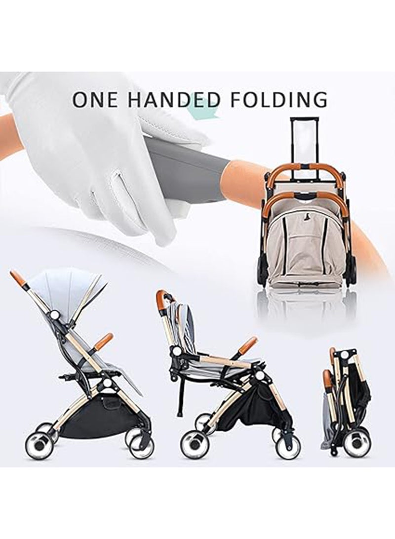 Kidle - One Hand Foldable Compact Travel Buggy With Five-Point Harness Baby Stroller - Khaki - Image 1
