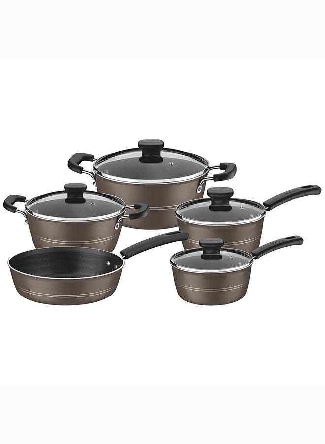 TRAMONTINA Sicilia Hazelnut 5 Pieces Aluminum Cookware Set With Interior And Exterior Starflon Excellent PFOA Free Nonstick Coating Hazelnut Large Casserole (24), Small Casserole (20), Large Sauce Pan (18), Small Sauce Pan (16), Deep Frying Pan (24)cm  - Image 1