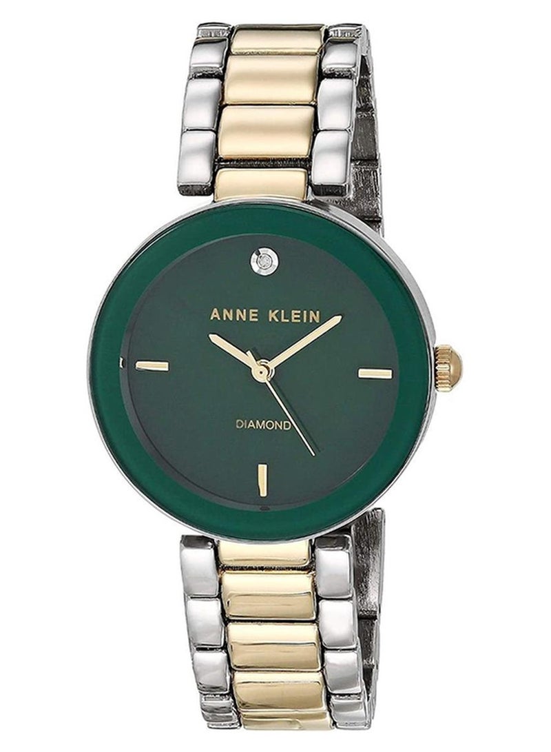 آن كلاين ساعة يد بعقارب وقرص دائري طراز AK/1363GNTT - مقاس 32 مم - ذهبي/فضي للنساء