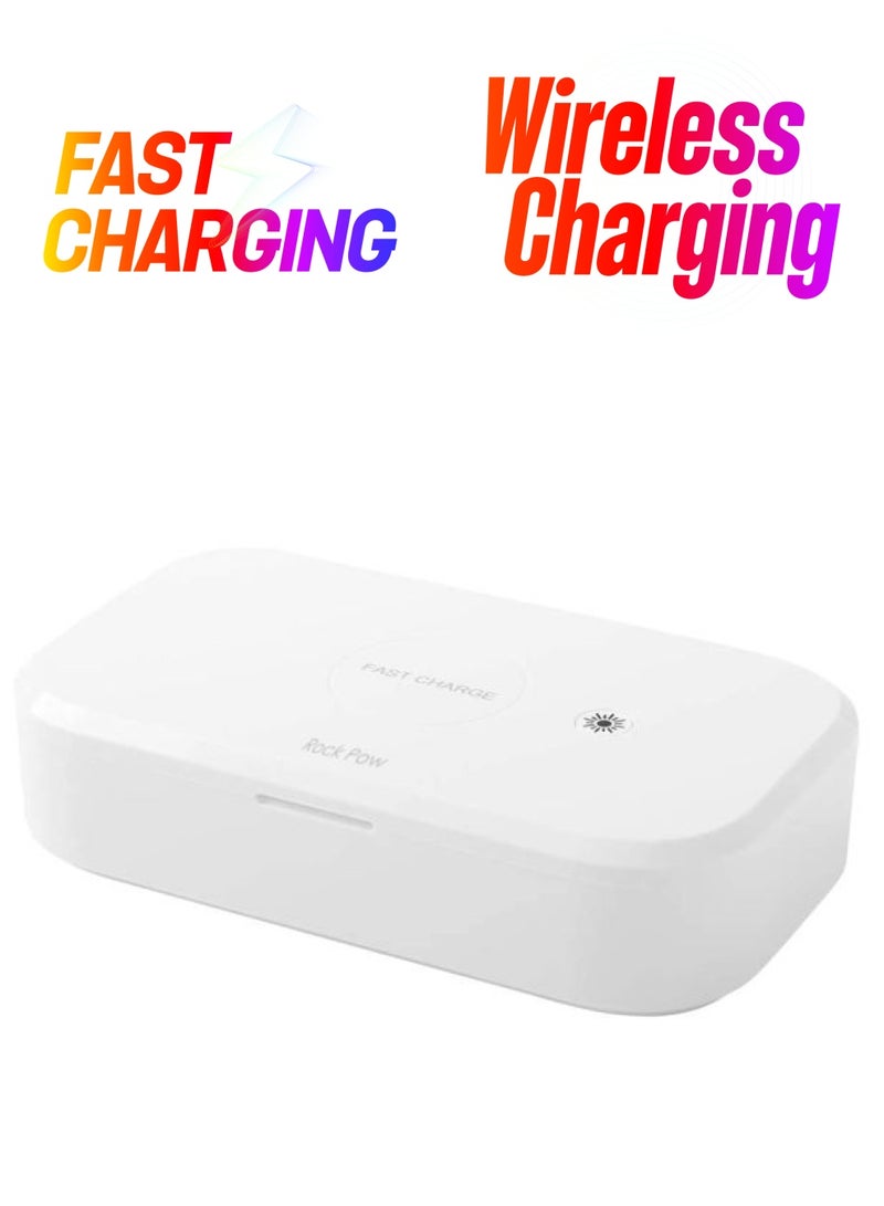 روك بو صندوق تعقيم بالأشعة فوق البنفسجية مع شاحن لاسلكي سريع أبيض - Image 1