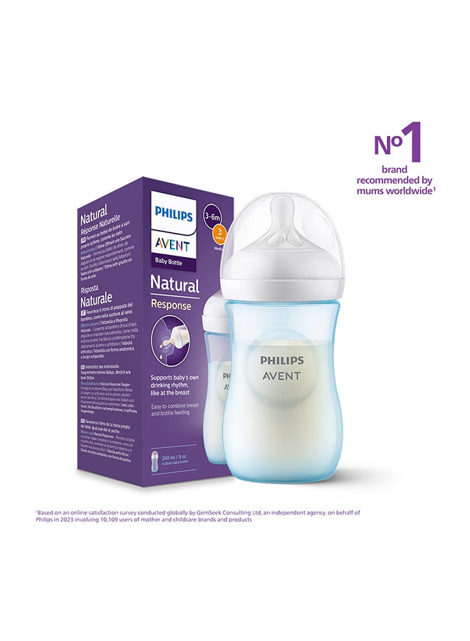PHILIPS AVENT Natural Response Baby Feeding Bottle  260Ml| Blue Color | No.1 Brand Recommended By Moms Worldwide |Natural Response Technology Mimics Breastfeeding | Uniquely Designed Nipple Releases Milk Only When Baby Drinks  - Image 1