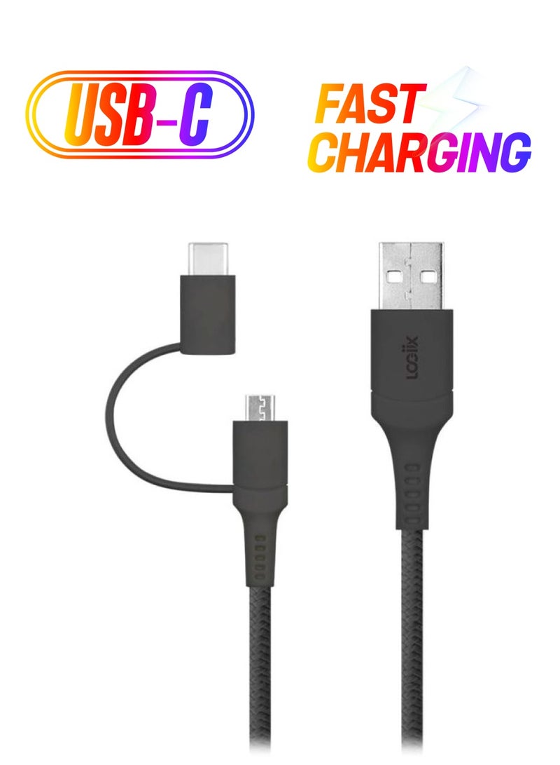 LOGIIX 2-In-1 USB To Type-C And Micro USB Cable Black  - Image 1