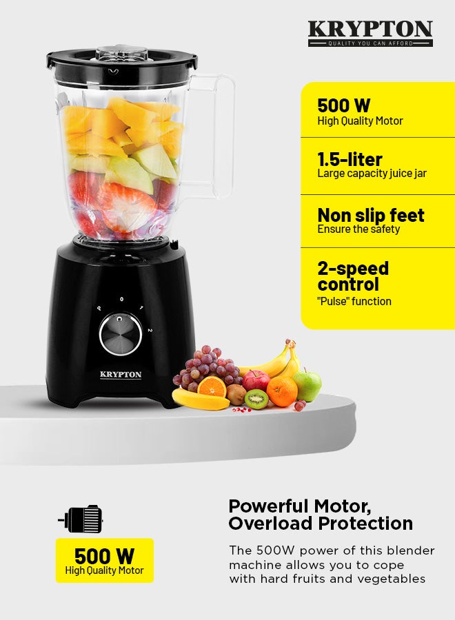 KRYPTON - 3 in 1 Blender with Stainless Steel Blades, Unbreakable PC Jar with Grinder Cups,  2 Speed Switch with Pulse Function, Powerful Motor and Stylish Design 1.5 L 500 W KNB6136N Black/Clear - Image 1