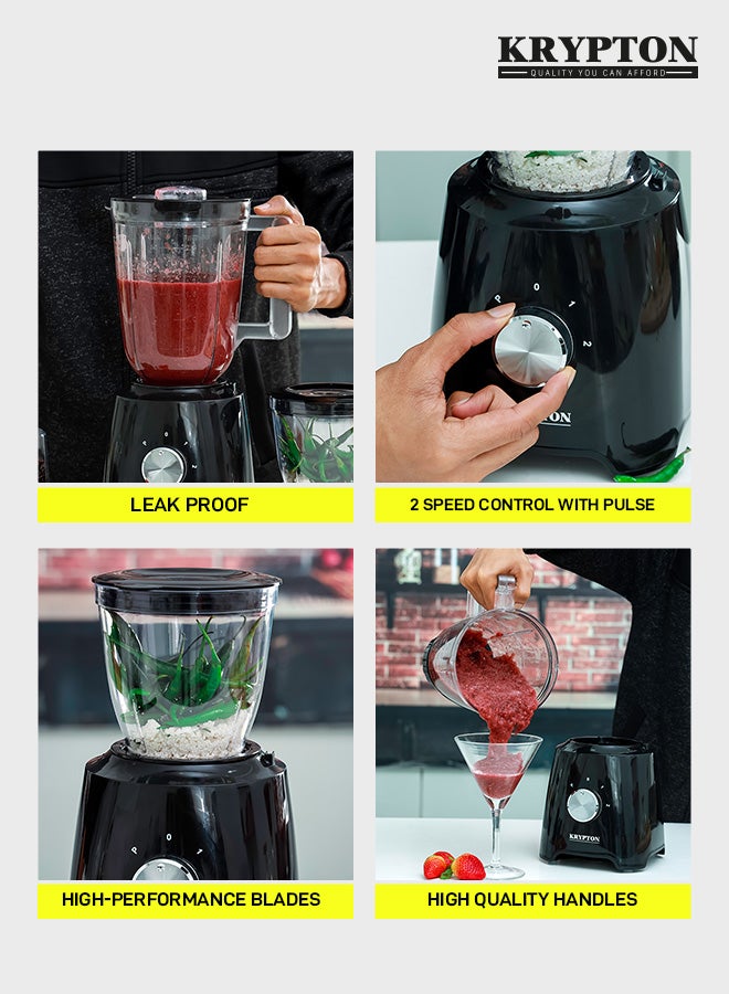 KRYPTON - 3 in 1 Blender with Stainless Steel Blades, Unbreakable PC Jar with Grinder Cups,  2 Speed Switch with Pulse Function, Powerful Motor and Stylish Design 1.5 L 500 W KNB6136N Black/Clear - Image 1