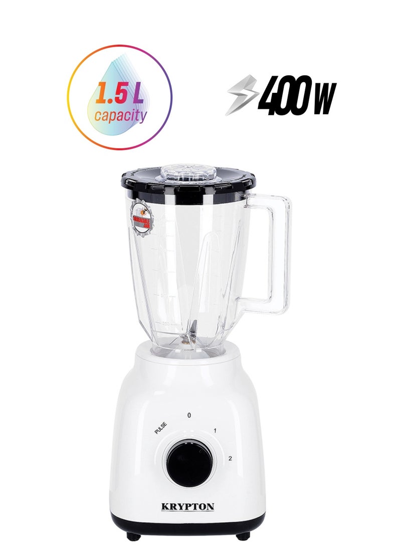 KRYPTON BPA Free Blender Jar 4 Sharp Stainless Steel Blades with 2 Speed 1.5 L 400 W KNB6211 White  - Image 1