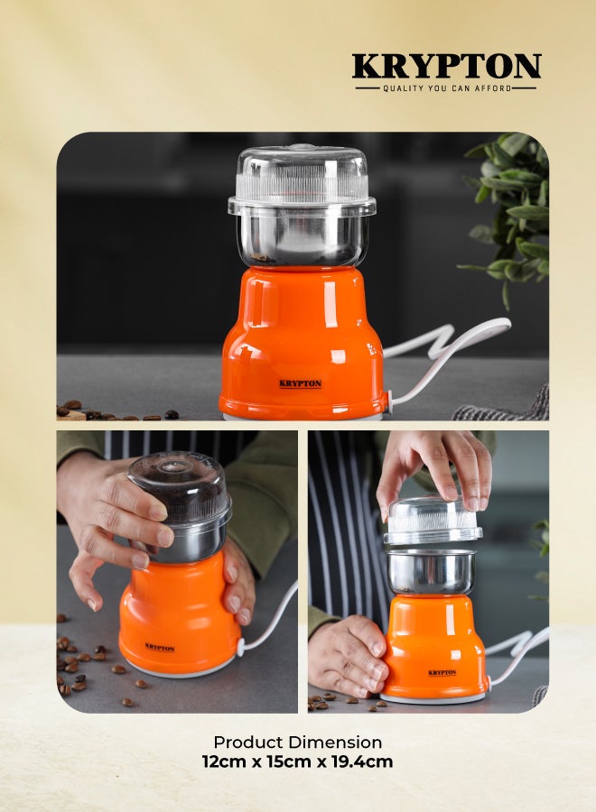 KRYPTON Electric Coffee Grinder – 150W Powerful Motor | 40g Bean Cup Capacity | Stainless Steel Blade & Jar | Ergonomic Grip | Multi-Purpose for Coffee Beans, Spices, Nuts, Bread, Herbs 150 W KNCG6201T Orange - Image 5
