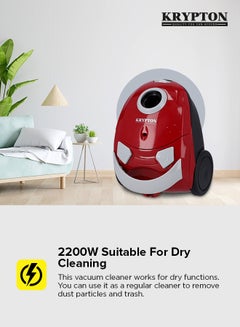 KRYPTON Handheld Vacuum Cleaner for Floor and Dust Cleaning  with Large Suction Capacity, Dust Full Indicator, Compact Size, Wider & Flexible Hose and Suitable for Dry Cleaning, 1.5 L 2200 W KNVC6181 Black/Red/White  - Image 4