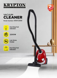 KRYPTON Handheld Vacuum Cleaner for Floor and Dust Cleaning  with Large Suction Capacity, Dust Full Indicator, Compact Size, Wider & Flexible Hose and Suitable for Dry Cleaning, 1.5 L 2200 W KNVC6181 Black/Red/White  - Image 2