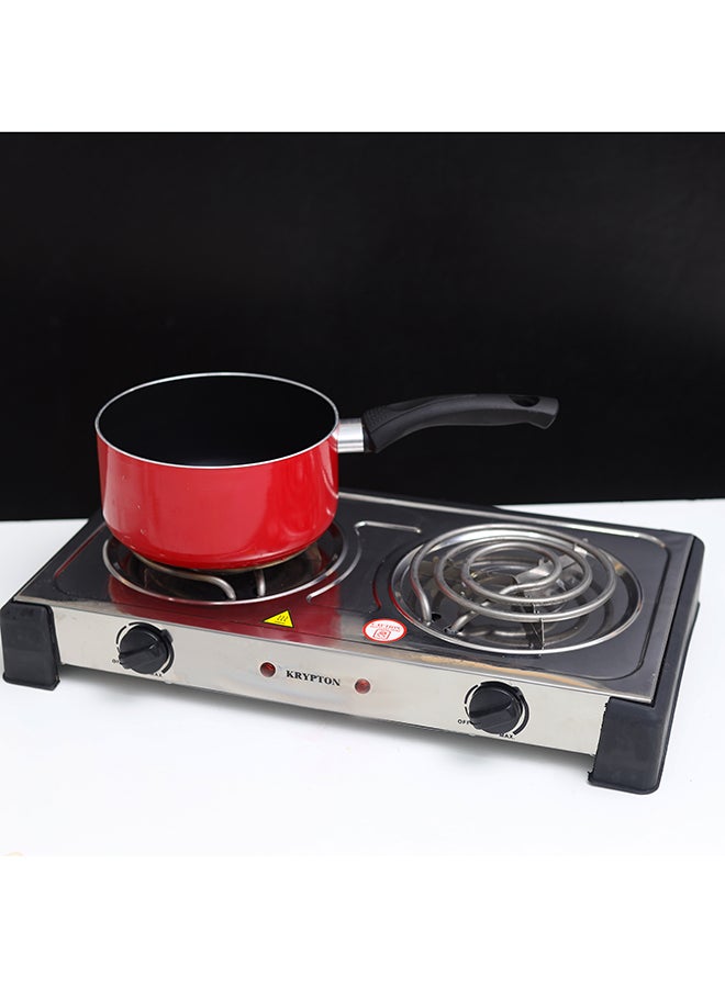 KRYPTON Stainless Steel Double Burner Hot Plate with Adjustable Temperature Control, Auto-thermostat, Operating on/off Indicator Light, Overheat Protection 2000 W KNHP5310 Silver - Image 3