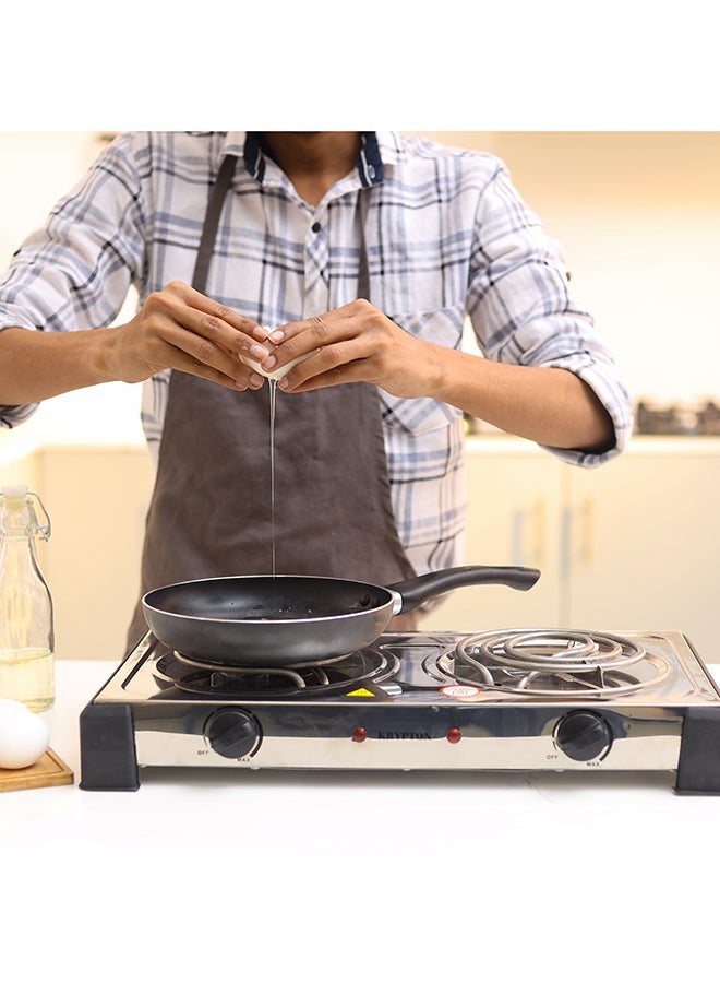 KRYPTON Stainless Steel Double Burner Hot Plate with Adjustable Temperature Control, Auto-thermostat, Operating on/off Indicator Light, Overheat Protection 2000 W KNHP5310 Silver - Image 4