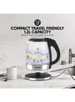 NIKAI Compact, Electric Glass Kettle, Effortless Boiling Elegance, Auto Lid Opening, Led Indicator, Boil Dry Protection, Integrated Filter, 360° Rotating Base For Home And Office Use 1.2 L 2200 W NK303G Clear/Silver/Black  - Image 3