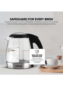 NIKAI Compact, Electric Glass Kettle, Effortless Boiling Elegance, Auto Lid Opening, Led Indicator, Boil Dry Protection, Integrated Filter, 360° Rotating Base For Home And Office Use 1.2 L 2200 W NK303G Clear/Silver/Black  - Image 5
