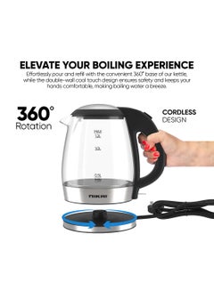 NIKAI Compact, Electric Glass Kettle, Effortless Boiling Elegance, Auto Lid Opening, Led Indicator, Boil Dry Protection, Integrated Filter, 360° Rotating Base For Home And Office Use 1.2 L 2200 W NK303G Clear/Silver/Black  - Image 4