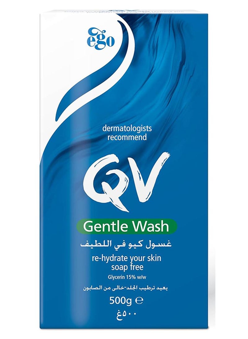 QV Gentle Wash Soap Free Face & Body Cleanser (500ml) - for Dry & Sensitive Skin, Hydrating Non Comedogenic Daily Shower Wash, Mild Foaming Fragrance Free Makeup Removing Cleanser 500ml - Image 1