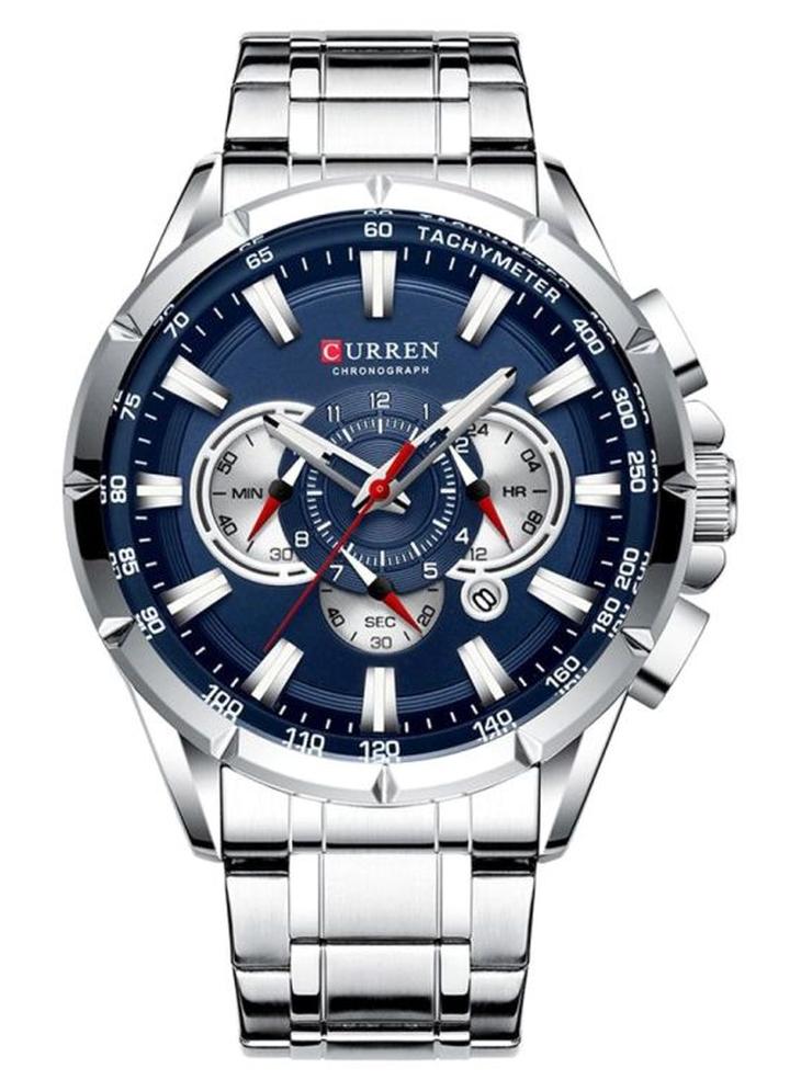 CURREN Men's Stainless Steel Chronograph Watch J4211S-BL-KM - 48 mm - Silver - Image 1