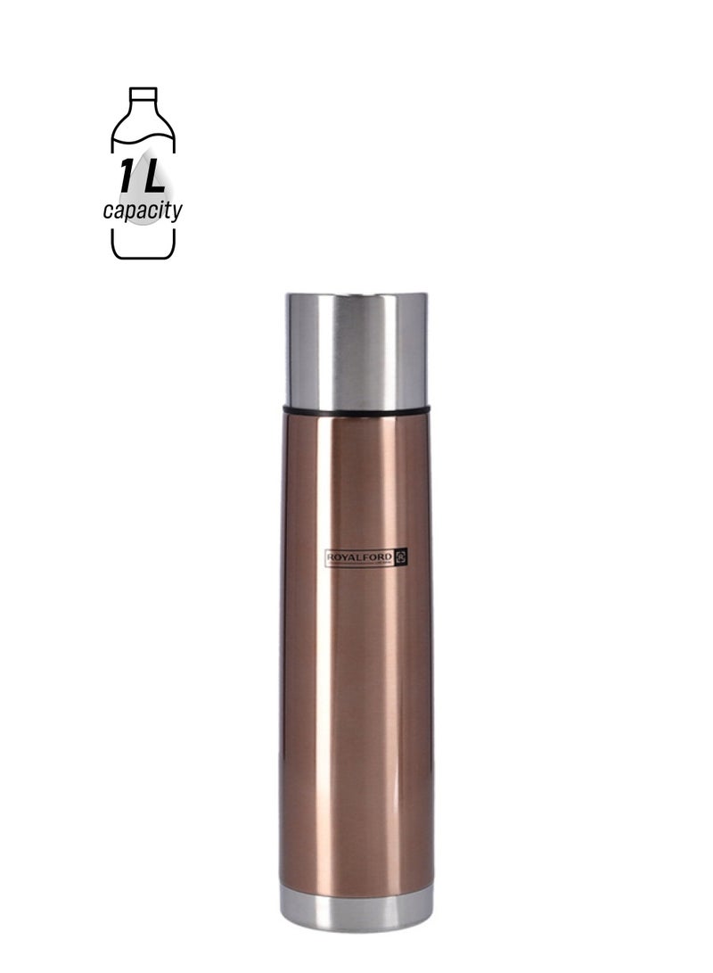 Royalford 1000Ml/33.5Oz Double Wall Ss Vacuum Bottle Hot & Cool Brown/Silver 1Liters  - Image 1