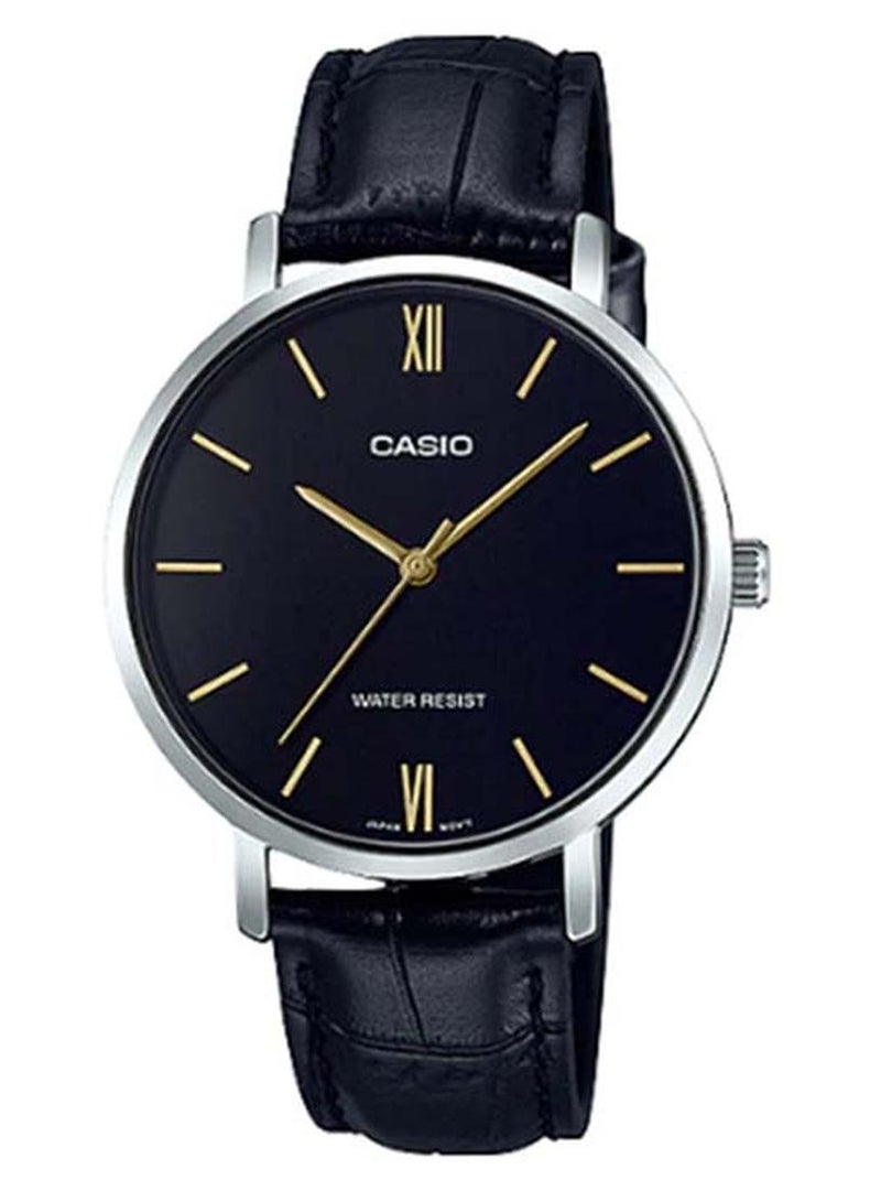 كاسيو ساعة يد بعقارب وسوار من الجلد طراز LT- 01L-1BUDF - مقاس 33 مم - لون أسود للنساء - Image 1