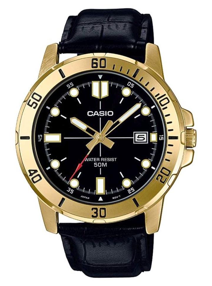 كاسيو ساعة يد بعقارب مقاومة للماء طراز MT- 01GL-1EVUDF - 45 مم - أسود للرجال - Image 1