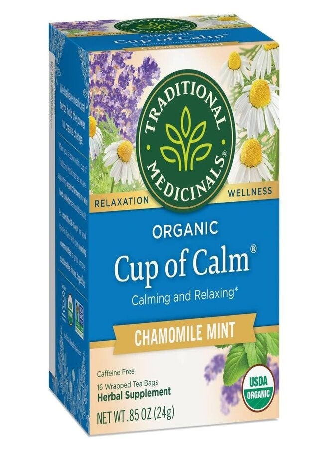 Traditional Medicinals Organic Cup of Calm, Ideal for Calming and Relaxing, Caffeine Free, 16 Tea Bags  - Image 1
