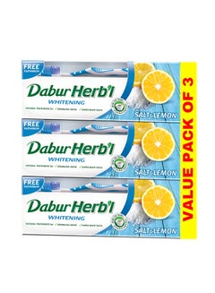 Dabur Herbal Whitening Toothpaste, 150g + Toothbrush Free Pack of 3 150grams  - Image 1