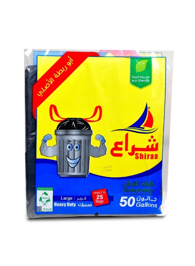 Shiraa Tie Trash Bags, Large, Heavy Duty 50 Gallon, 25 Bags Black 