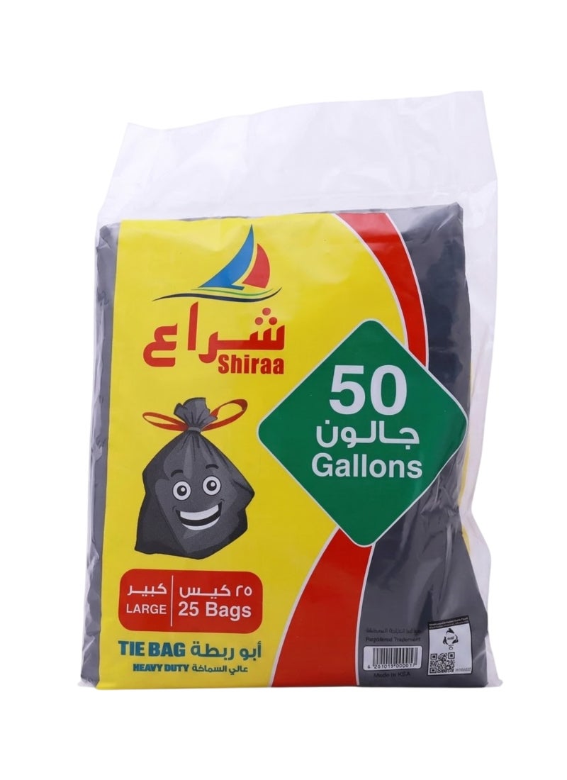 Tie Trash Bags, Large, Heavy Duty 50 Gallon, 25 Bags Black