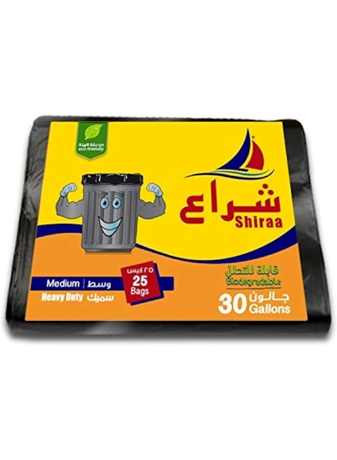 Shiraa Heavy Duty Trash Bag, Medium Size, 30 Gallons, 25 Bags Black  - Image 2