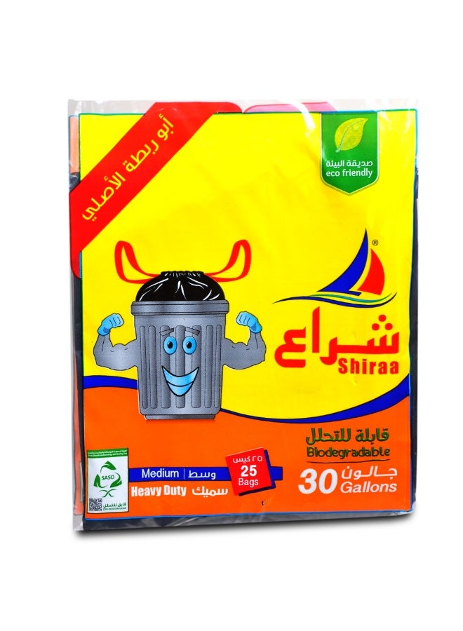 Shiraa Heavy Duty Trash Bag, Medium Size, 30 Gallons, 25 Bags Black  - Image 1