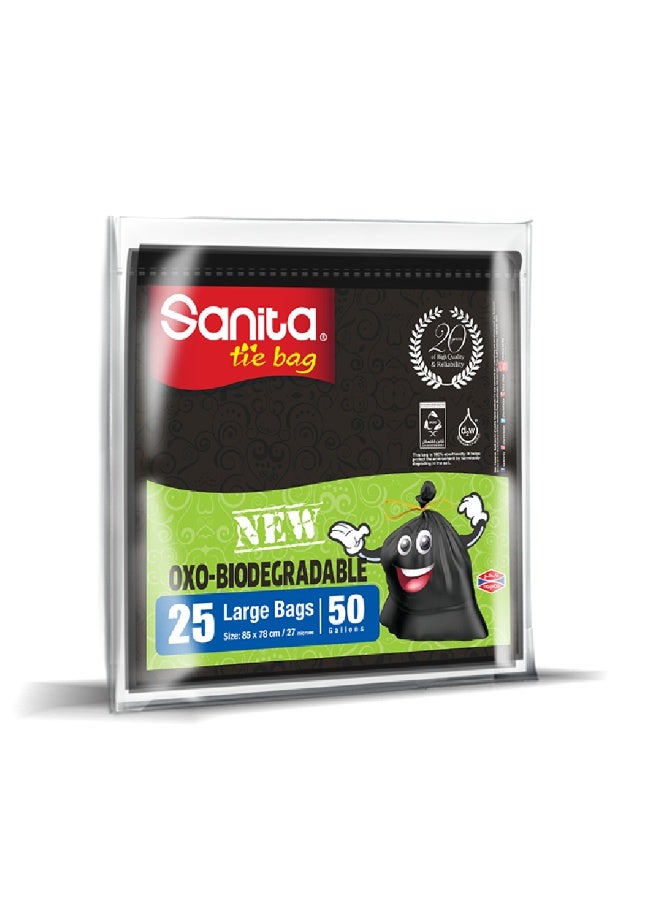 Sanita - Tie Trash Bag, Large, 50 Gallon, 25 Bags Black - Image 1