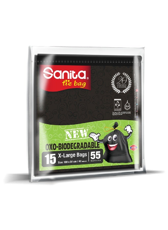 Sanita - Tie Trash Bags, X-Large, 55 Gallons, 15 Bags Black - Image 1