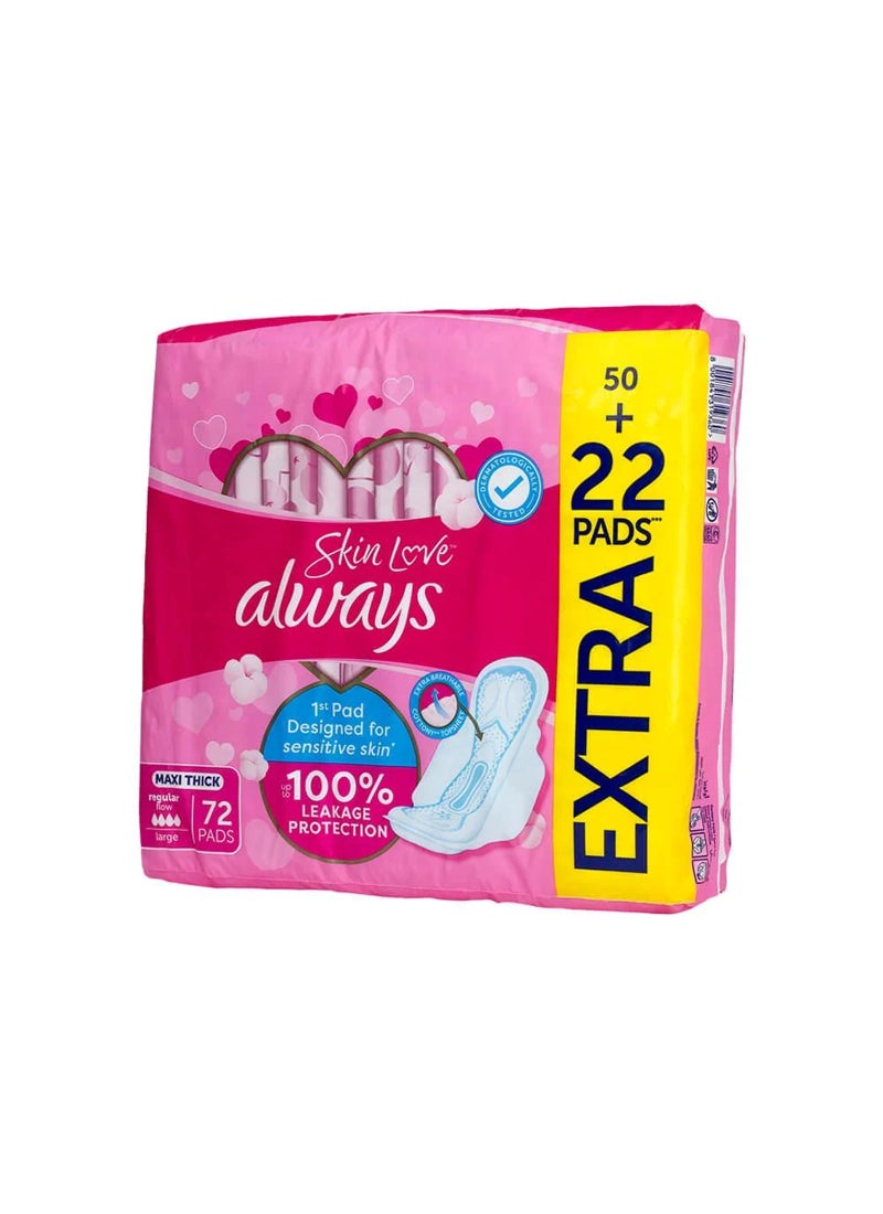 Always Cotton Skin Love Sanitary Large Thick Pads 72 Count  - Image 1