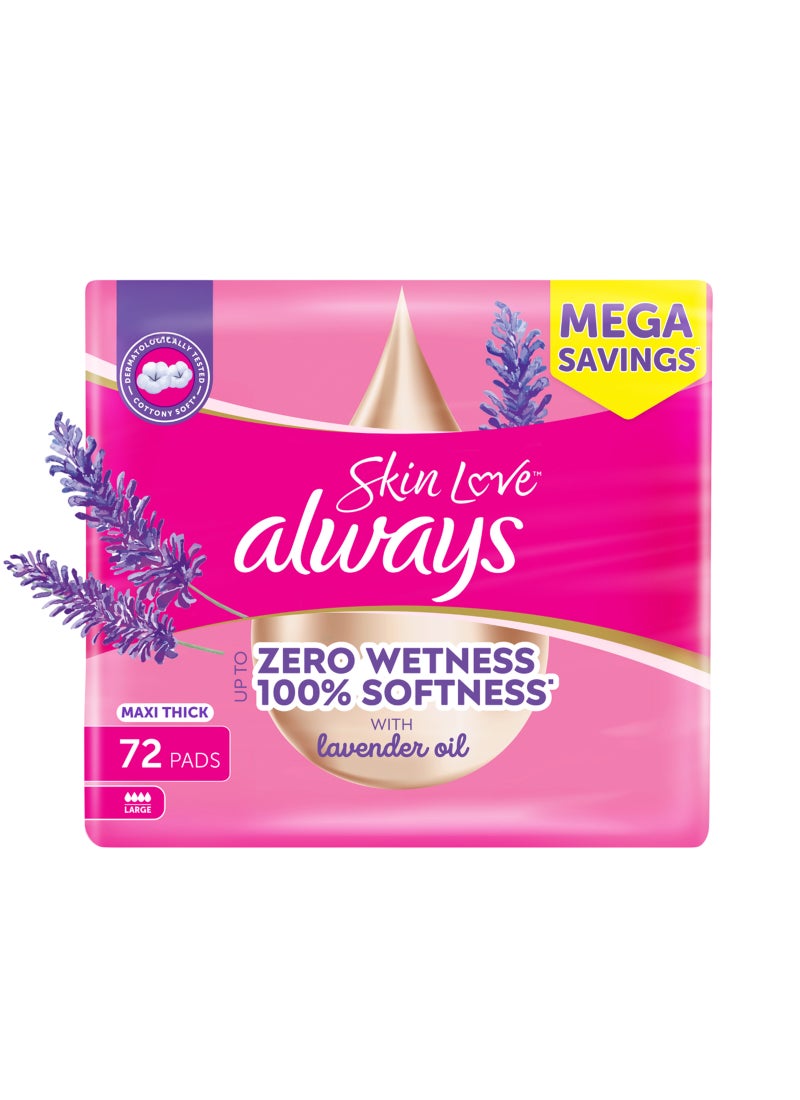 Always Skin Love Up to Zero Wetness 100% Softness Maxi Thick 72 Pads - Image 1