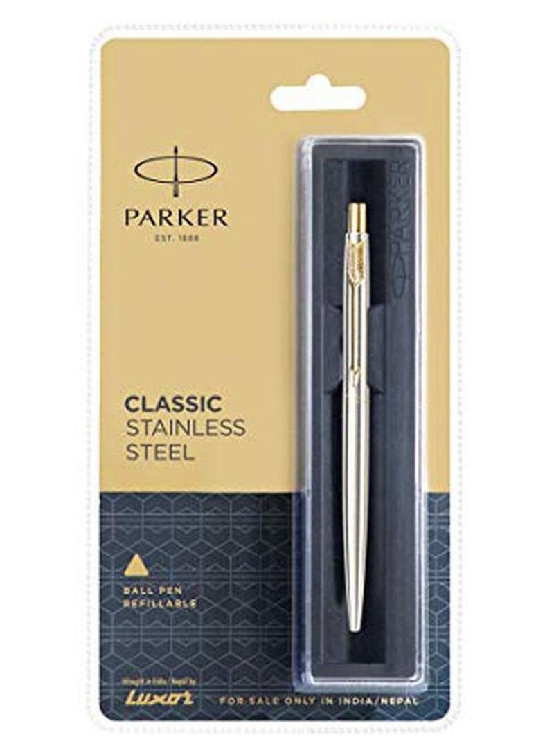 باركر قلم حبر جاف كلاسيكي من الستانلس ستيل ذهبي - Image 1