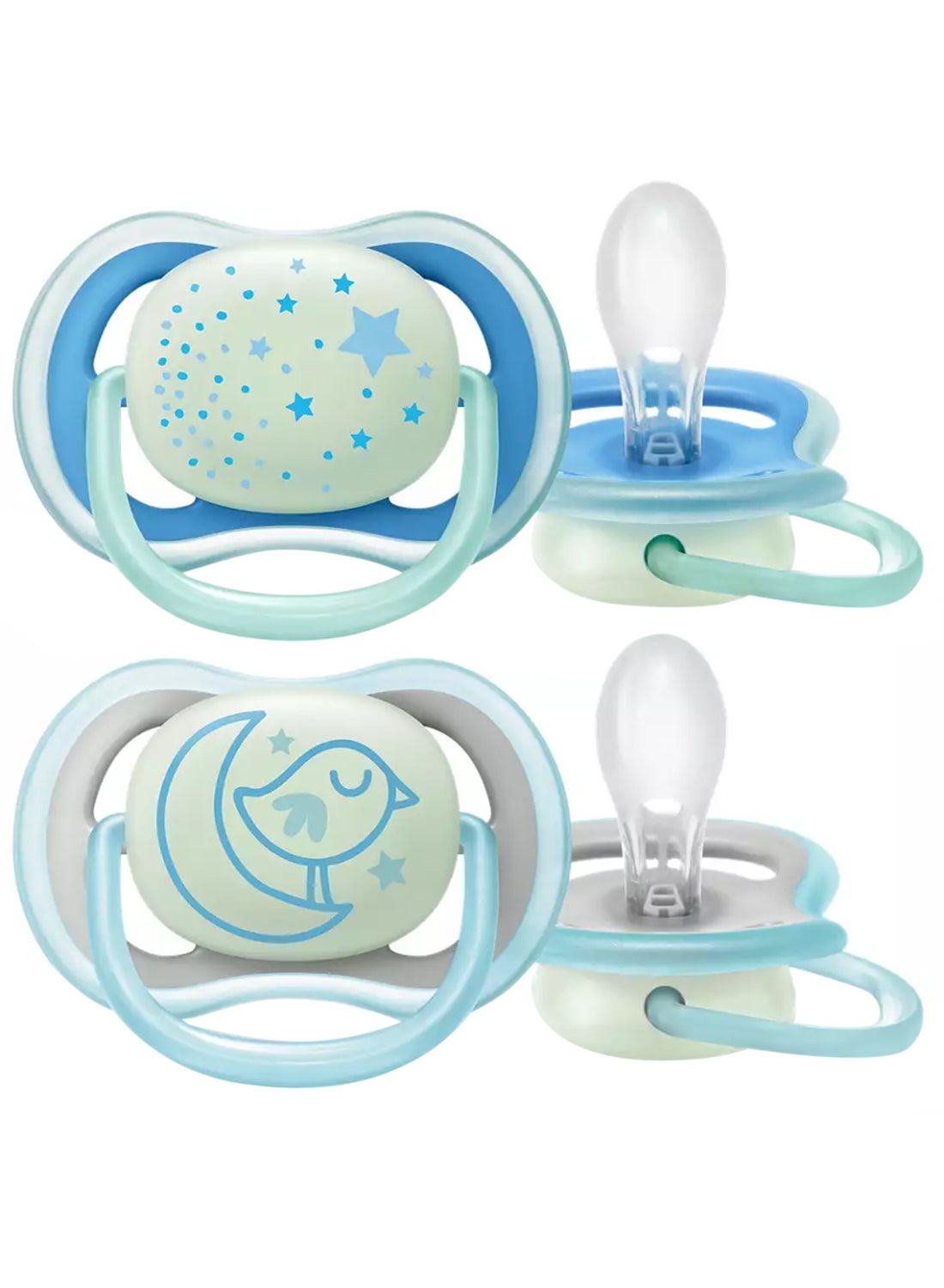 PHILIPS AVENT 2 - Pieces Ultra Air Night Buddy Bear Soft Baby Pacifier Set For 6M Plus - White And Blue 