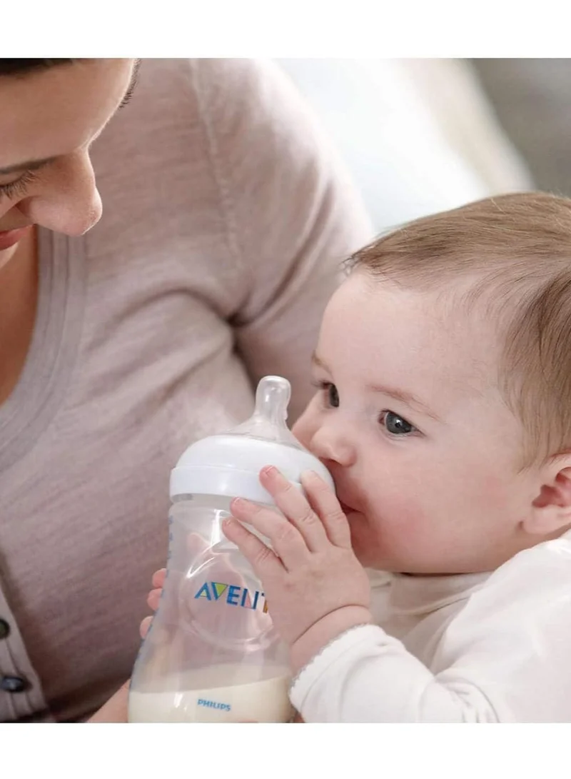Philips Avent طقم زجاجات رضاعة مضادة للمغص بحلمات من السيليكون فائق النعومة، للأطفال حديثي الولادة، مناسب من عمر يوم فما فوق - لون شفاف/أزرق