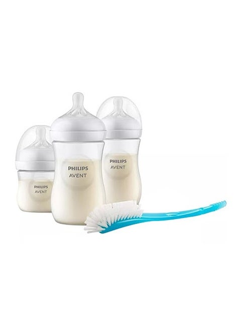 Natural 3.0 Feeding Newborn Gift Set With 3 Bottles And Brush - White