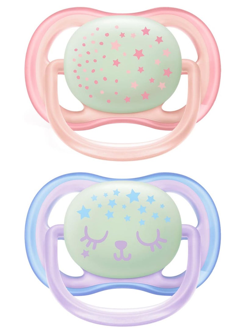 PHILIPS AVENT - Pack Of 2 Ultra Air Night Soft Pacifier Set for 0-6 Months, Assorted Color - SCF376/12 - Image 1