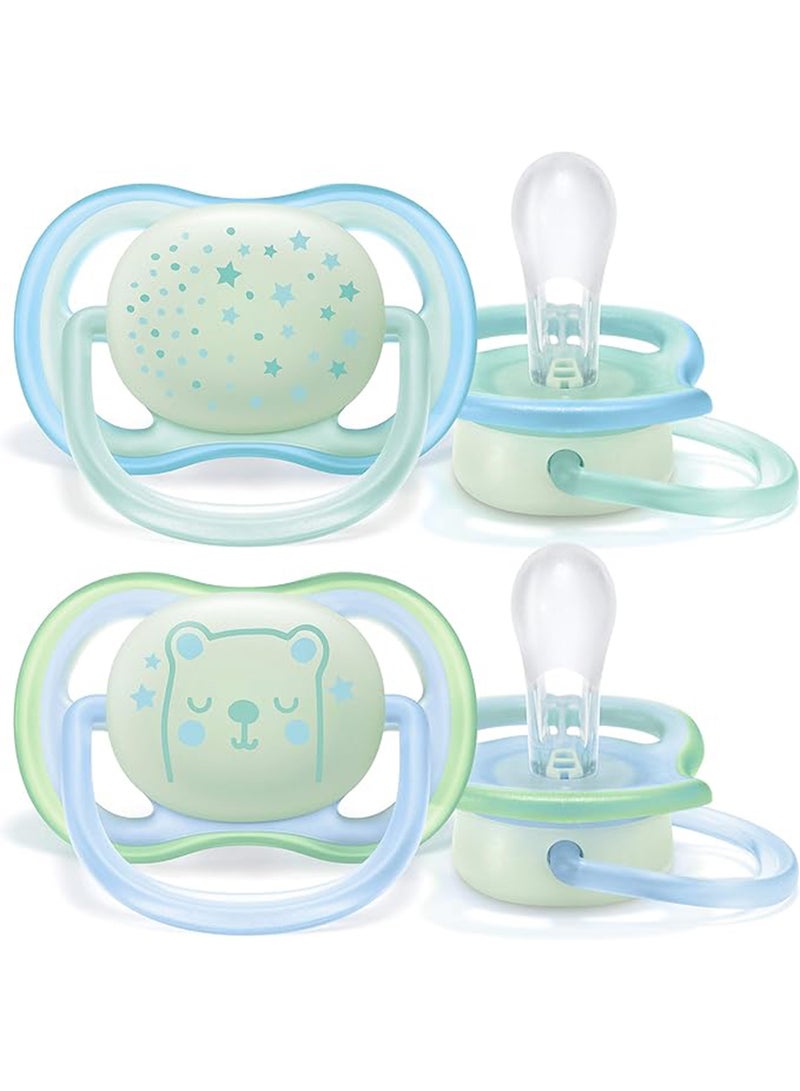 PHILIPS AVENT - Pack Of 2 Ultra Air Night Soft Pacifier Set for 0-6 Months, Assorted Color - SCF376/12 - Image 1