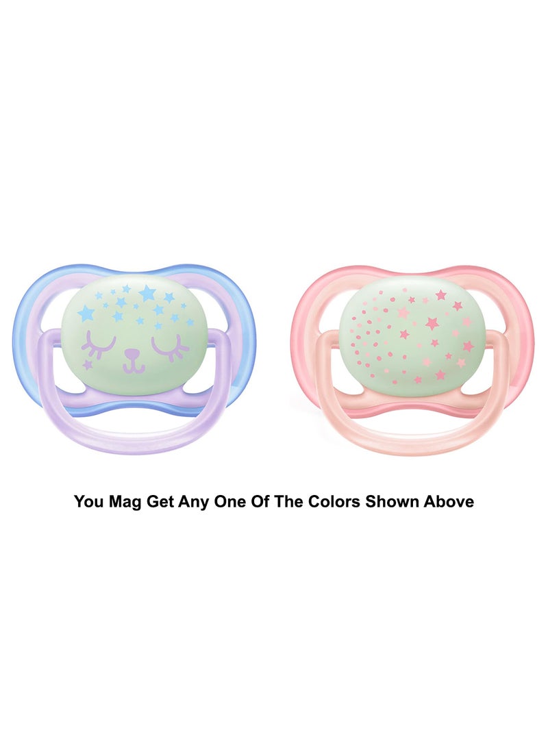 PHILIPS AVENT - Pack Of 2 Ultra Air Night Soft Pacifier Set for 0-6 Months, Assorted Color - SCF376/12 - Image 1