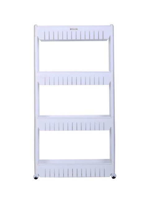 4-Tier Slim Slide Storage Tower Rack With Wheel White/Black 102x55x15cm