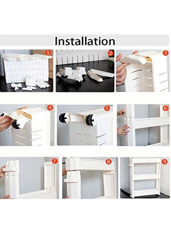 حامل تخزين عمودي بتصميم رفيع قابل للانزلاق مزوّد بعجلات ومكون من 4 رفوف أبيض/ أسود 102x55x15سم - Image 5