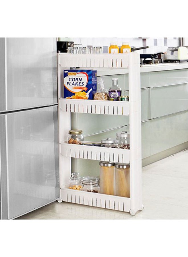 حامل تخزين عمودي بتصميم رفيع قابل للانزلاق مزوّد بعجلات ومكون من 4 رفوف أبيض/ أسود 102x55x15سم - Image 4